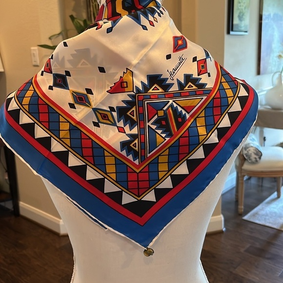 Tribal Print Multicolor Geometric Silk Square Scarf Vibrant Abstract Bold - Picture 2 of 11